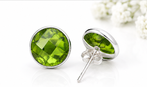 Natural Peridot <b>Silver</b> <b>Stud</b> Earrings – Faceted Peridot Gemstone Earrings – Handmade August Birthstone Jewelry - Product Image 3