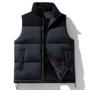 Chaleco Acolchado Negro para Hombre con Cuello Alto, Cierre de Cremallera, Resistente al Viento, Informal, para Invierno, con Bolsillos, Largo Regular - Product Image 1
