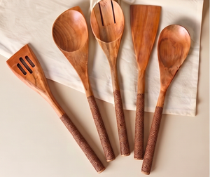 Hand Polished Wooden Flatware Set 5-Piece Bohemian Design Matte Finish Flatware For <b>Camping</b> Use Events And Hotel Use - Product Image 1