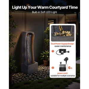 Fontana a cascata da esterno a 1 livello con base a roccia illuminata a LED, altezza 38,58 pollici, per hotel - Product Image 6