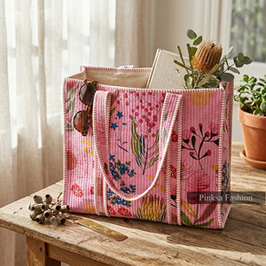 Bolso Tote de Pana Hecho a Mano de Pinks Fashion, con Cierre de Cremallera, Bordado con Patrón Floral, Estilo Bohemio, Abierto por Arriba, para Compras, Grande, para Mujer - Product Image 4