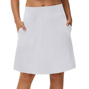 Jupe courte à taille haute pour femme, couleur unie, style A, avec poches, style décontracté et sportif, tissu en spandex et polyester, à porter en toutes saisons - Product Image 1