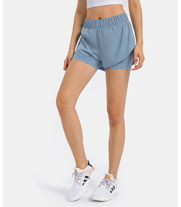 Shorts de course pour femmes à taille haute, respirants, à séchage rapide, en polyester 100% écologique, avec logo personnalisé, 2 en 1, double couche, vêtements de sport - Product Image 5