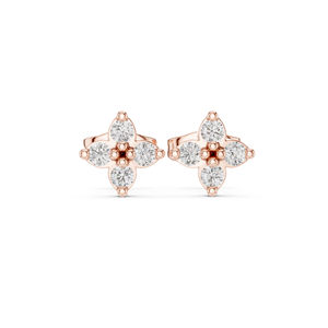 Boucles d'oreilles de fiançailles en or rose 14 carats avec diamant rond cultivé en laboratoire pour femmes |   Nouveau diamant cultivé - Product Image 1