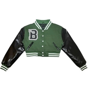 Chaqueta universitaria de béisbol corta al por mayor para mujer, estilo hip hop, con letras y parches, de cuero, tipo bomber, streetwear, casual, abrigos universitarios - Product Image 3