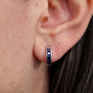Sapphire Princess Cut Hoop Earrings Channel Set Sapphire <b>Huggies</b> Womens Fine Jewelry Custom Gifts For Her - Product Image 5