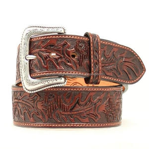 Diseñador personalizado en relieve negro y marrón de cuero occidental de herramientas de mano cinturones Floral hebilla de cuero de grano completo cinturón de moda - Product Image 2