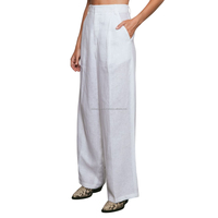 Pantalon à jambes larges en lin blanc pour femme avec boutons Pantalon confortable et élégant