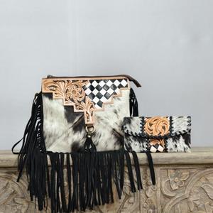 Bohemian Genuine Leather <b>Shoulder</b> Bag With Animal Print Tassel Decoration Single <b>Strap</b> Zipper Closure All Seasons Daily Use - Product Image 3