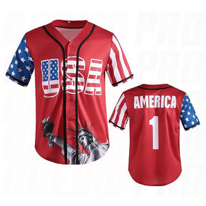 Chemise à drapeau américain, maillot de baseball USA pour hommes, manches courtes, boutonnée, design personnalisé du drapeau USA, équipe personnalisée - Product Image 1