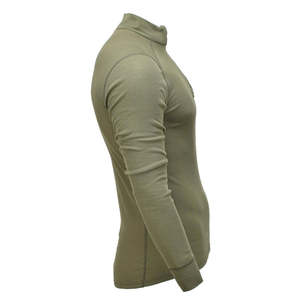 Haut de base à manches longues vert olive avec fermeture éclair quart de tour, en polyester extensible, idéal pour les activités de plein air - Product Image 4