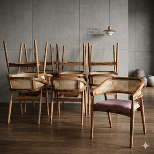 Silla decorativa de madera con detalles de caña para restaurante - Product Image 5