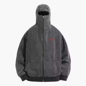 Sweat à capuche de haute qualité avec masque intégré, 100% French Terry épais, fermeture éclair, impression personnalisée du logo, style streetwear, pour hommes. - Product Image 4