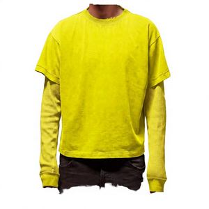 T-shirt Homme Oversize à Manches Courtes, Manches Contrastantes, Tricoté 100% Coton, Col Rond, Style Urbain, Couleur Unie, Respirant - Product Image 3