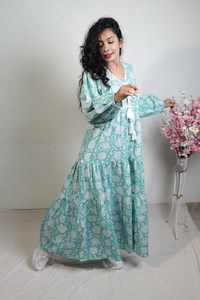 Femmes filles imprimé pur coton Maxi robe indien bloc imprimé décontracté été soirée à la mode en gros longue Midi en vrac - Product Image 3