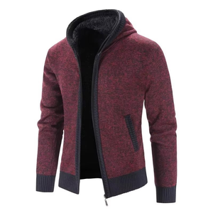 Men's Front Logo <b>Zip</b>-<b>Up</b> Knitted Polyester Fleece Lined Regular Fit Casual Winter Coat Solid Color Anti-Pilling Design - Product Image 2