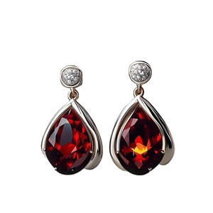 ต่างหูโกเมนชุบทอง18ชิ้นทำมือ925เงินสไตล์อินเทรนด์สำหรับงานแต่งงานของขวัญสำหรับผู้หญิง - Product Image 1