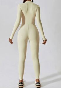Mono marrón de manga larga con cremallera y cuello en V para mujer, de cintura alta, control de abdomen, ajustado. - Product Image 2