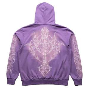 Jovenile Men's Purple <b>Hooded</b> Fleece <b>Zip</b>-Up Sweatshirt Regular Sleeve Winter Style Waterproof Eco-Friendly 380g Polyester/Cotton - Product Image 2