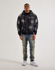 Sudadera con capucha de alta calidad, de tejido grueso, con lavado ácido, 100% algodón French Terry, impresión DTG y lavado Monkey Wash, con cremallera y pedrería. - Product Image 3