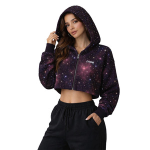 Sudadera con capucha de punto lavada con pedrería integral personalizada, estilo moderno, con estampado cosmético sublimado, tipo crop top, con pedrería, USA - Product Image 6