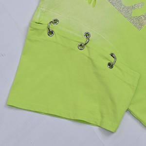 Neon <b>Green</b> Crop <b>Top</b> Women Short Sleeve Crew Neck Rhinestone Cap Print Oversized Loose Fit Comfortable OEM Spring Summer T-Shirts - Product Image 2