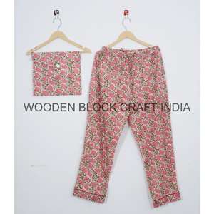 ชุดนอนผ้าฝ้ายพิมพ์ลายดอกไม้สไตล์อินเดียสำหรับผู้หญิง พร้อมกระเป๋า ขายส่ง ชุดนอนลำลอง - Product Image 4