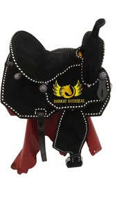 Custom Black Suede Genuine Leather Western Horse Saddle white buckstitch Design Portable Riding Dressage Custom logo - Product Image 2