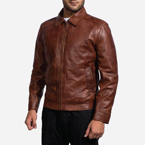 Elegante Chaqueta de Cuero Marrón para Hombre con Cuello, de Piel de Oveja Auténtica, Forro de Poliéster, Cierre de Cremallera, Chaqueta Cálida de Invierno 2026 - Product Image 3