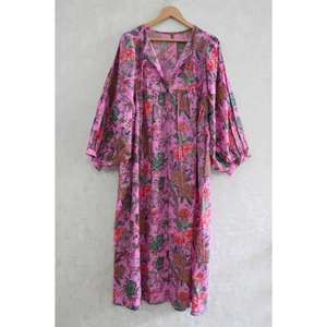 Vestido Maxi Casual de Verano para Mujer, Estilo Boho, de Algodón, con Estampado a Mano, Natural, Lavable y Transpirable - Product Image 1