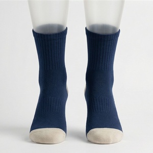 Crew <b>Socks</b> Solid Navy Blue Cotton Knitted Breathable Casual Daily Wear Adult Spring Standard Thickness - Product Image 1