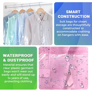 Bolsa de ropa de plástico transparente 466, rollo para colgar ropa, agujeros para colgar 21x4x54 pulgadas, almacenamiento en armario, solución de almacenamiento conveniente - Product Image 4