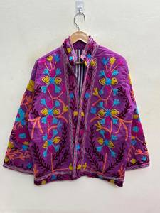 <b>Velvet</b> Suzani <b>Jacket</b> <b>Women</b> Floral Embroidered Winter Coat Ethnic Vintage Outerwear Artisanal Reversible Rajasthan - Product Image 1