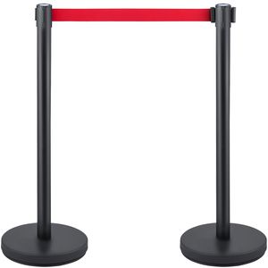Lot de 6 poteaux de délimitation rétractables rouges de 2 m (6,6 pi) pour la gestion de foule et le contrôle d'accès - Product Image 1