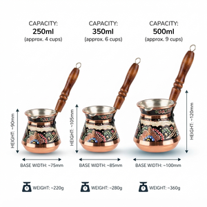 Cafetera Turca Cezve de Cobre Pintada a Mano con Esmalte Colorido, Arte Folclórico Floral Griego Briki, para Estufa, con Mango de Madera - Proveedor - Product Image 6