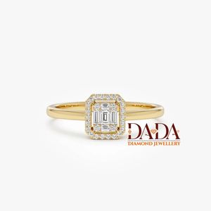 Bague minimaliste avec halo de diamants et grappe d'émeraudes pour femme, bague de fiançailles géométrique, bijoux de mariée élégants et minimalistes - Product Image 1
