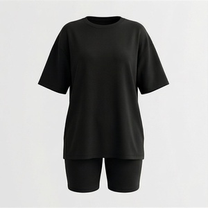 2 Piece High Quality Formal Solid Above Knee Home Wear Suit Short Sleeve T Shirt and Shorts <b>Twin</b> <b>Set</b> for Women - Product Image 1