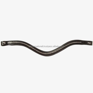 Nouvelle arrivée de luxe fait à la main en cuir noir rembourré bande de front de cheval avec de petits cristaux de marque incrustés bande de front de canal vide - Product Image 1