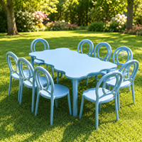 Ensemble table et chaises d'extérieur en plastique pour enfants, personnalisable, courbé, blanc, bleu, jaune, pour événements, fêtes, jardin, location
