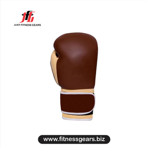 ถุงมือชกมวยหนังแท้ Just Fitness Gears สำหรับผู้ใหญ่ แบบติดแถบเวลโคร ระบายอากาศได้ดี สีน้ำตาลและสีเบจ - Product Image 3