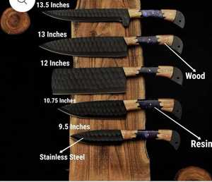 Ensemble de couteaux de chef en acier inoxydable de qualité supérieure avec manche en bois et résine pour la cuisine à domicile, la préparation des aliments, ensembles de couteaux de chef - Product Image 2