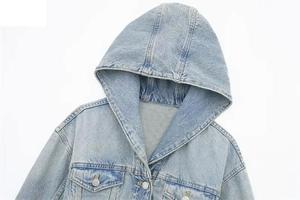 High Quality Winter Long Sleeve <b>Cropped</b> <b>Denim</b> <b>Jacket</b> Hood 100% Cotton Eco-Friendly Breathable Casual Streetwear Women - Product Image 3