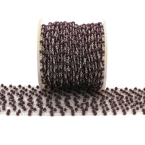 Chaîne de chapelet hydrofugée à la lavande, perles rondelles facettées de 3 mm, chaîne enroulée de fil plaqué argent, vente en gros - Product Image 3