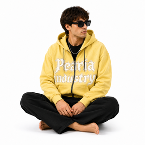 Sudadera con capucha amarilla con cremallera completa, bordado de letras, con bolsillo, estilo casual urbano, top de chándal - Product Image 3