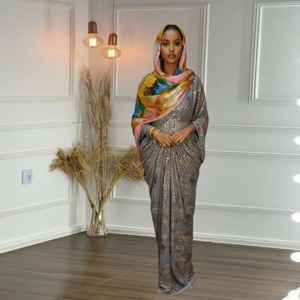 Nouvelle Robe Somalienne Glamour de Luxe en Tissu Chiffon Fransawi, Ornée de Paillettes et d'un Motif Floral Jacquard Uni - Product Image 5