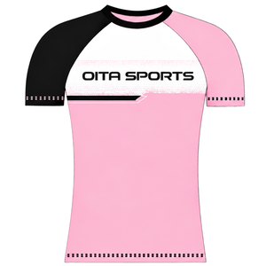 Camiseta Deportiva Raglán Rosa y Negra de Manga Corta con Cuello Redondo, Transpirable, para Entrenamiento Atlético, Uniforme de Equipo, Ropa Deportiva de Alto Rendimiento - Product Image 1