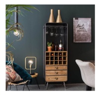 Meuble de bar au design moderne, meuble de bar industriel, armoire à boissons, casier à vin, 3 tiroirs et pieds en métal