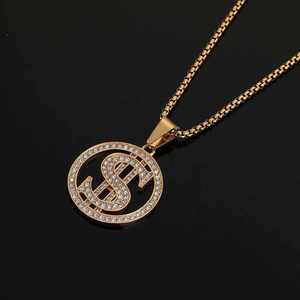 Collar con Colgante de Signo de Dólar Chapado en Oro, Joyería de Cadena de Acero de Titanio con Microincrustaciones de Zirconia Estilo Hip Hop para Regalo de Fiesta - Product Image 3