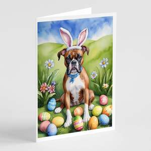 Whimsical A7 Size 5x7 Boxer <b>Easter</b> Egg Hunt Blank Note <b>Cards</b> <b>Pack</b> of 8 with Envelopes for Greetings - Product Image 1