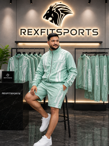 REXFIT SPORTS 2026 Conjunto Deportivo Personalizado para Hombre en Verde Menta, Chaqueta Cortavientos de Poliéster y Pantalones Cortos, Traje de Entrenamiento - Product Image 4